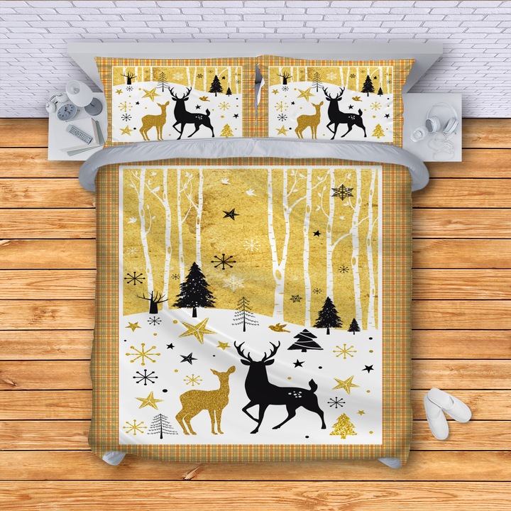 Lenjerie de pat 3DG-Textile, Model Craciun, 150 x 210 cm, 3 Piese, Multicolor