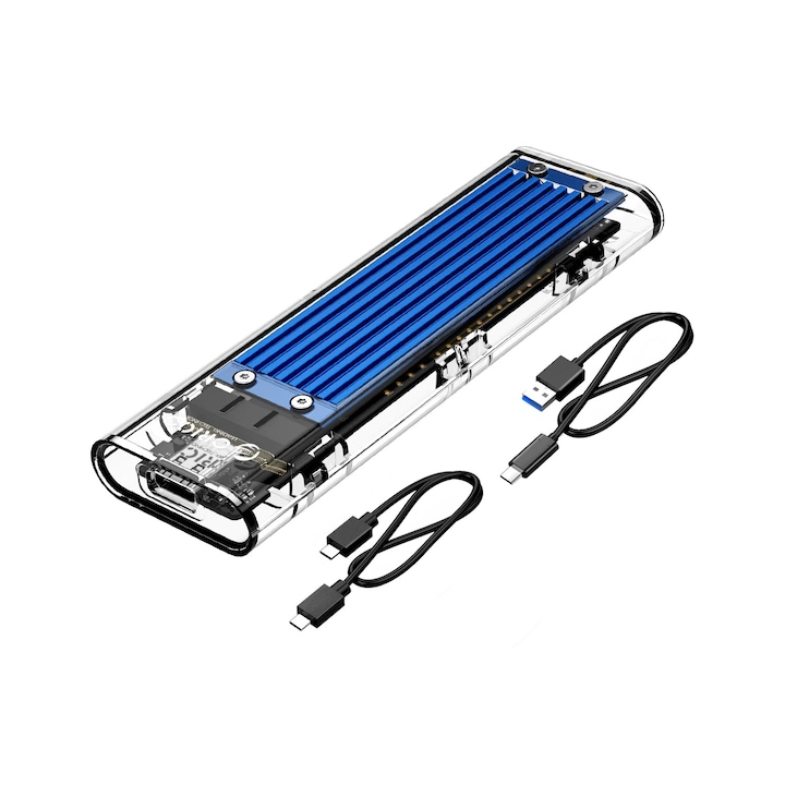 Rack extern ORICO pentru SSD M.2 NGFF M-Key (NVMe, PCIe) la USB 3.0 + USB-C 3.1 Type-C, 10Gbps, suporta UASP, carcasa transparenta