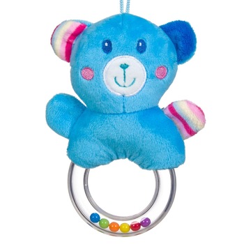 Jucarie zornaitoare din plus, Zola®, cu inel, ursulet albastru, 16 cm Jucarie zornaitoare din plus, Zola®, cu inel, ursulet albastru, 16 cm