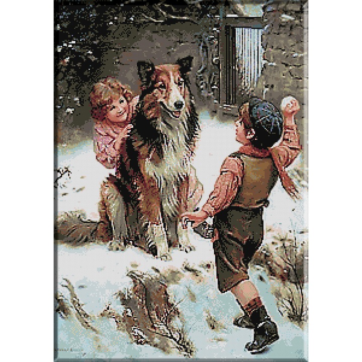 Goblen imprimat cu set ate - Arthur John Elsley.Sa te vad! Ai curaju'?, KRIF, panza 10 ochiuri/cm 26 culori