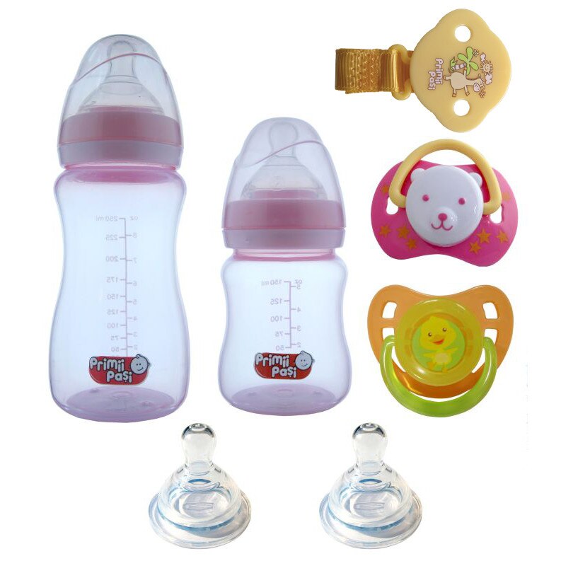 Set starter nou nascut biberoane gat larg, SSNNBGL roz ratusca, Primii Pasi
