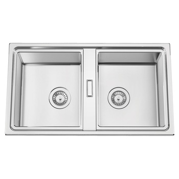 Chiuveta bucatarie cu 2 cuve inox dubla CookingAid FUSION 86BB, 860*500*200mm, reversibila stanga/dreapta + accesorii montaj Chiuveta bucatarie cu 2 cuve inox dubla CookingAid FUSION 86BB, 860*500*200mm, reversibila stanga/dreapta + accesorii montaj