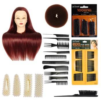 Set cap practica manechin Doriana Roscat cu ace agrafe cu perle coc exersat coafuri impletituri salon frizerie Set cap practica manechin Doriana Roscat cu ace agrafe cu perle coc exersat coafuri impletituri salon frizerie