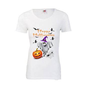 Tricou personalizat alb Fruit of the loom dama mesaj Halloween, 2XL Tricou personalizat alb Fruit of the loom dama mesaj Halloween, 2XL