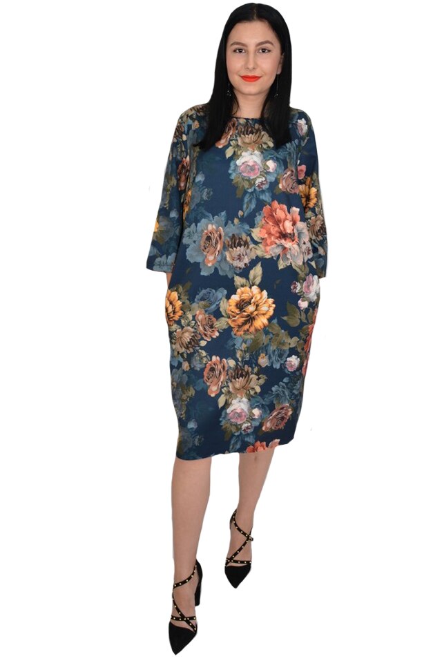 Costum de ocazie, cu fusta lunga, sacou si top , D&J Exclusive, Bleumarin