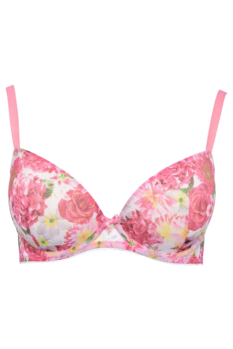 Sutien cu burete subtire, model floral, Intimamoda 5122, Roz/Alb