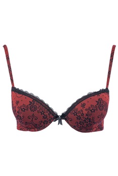 Sutien cu push-up, model floral, Intimamoda, Bordo/Negru Sutien cu push-up, model floral, Intimamoda, Bordo/Negru