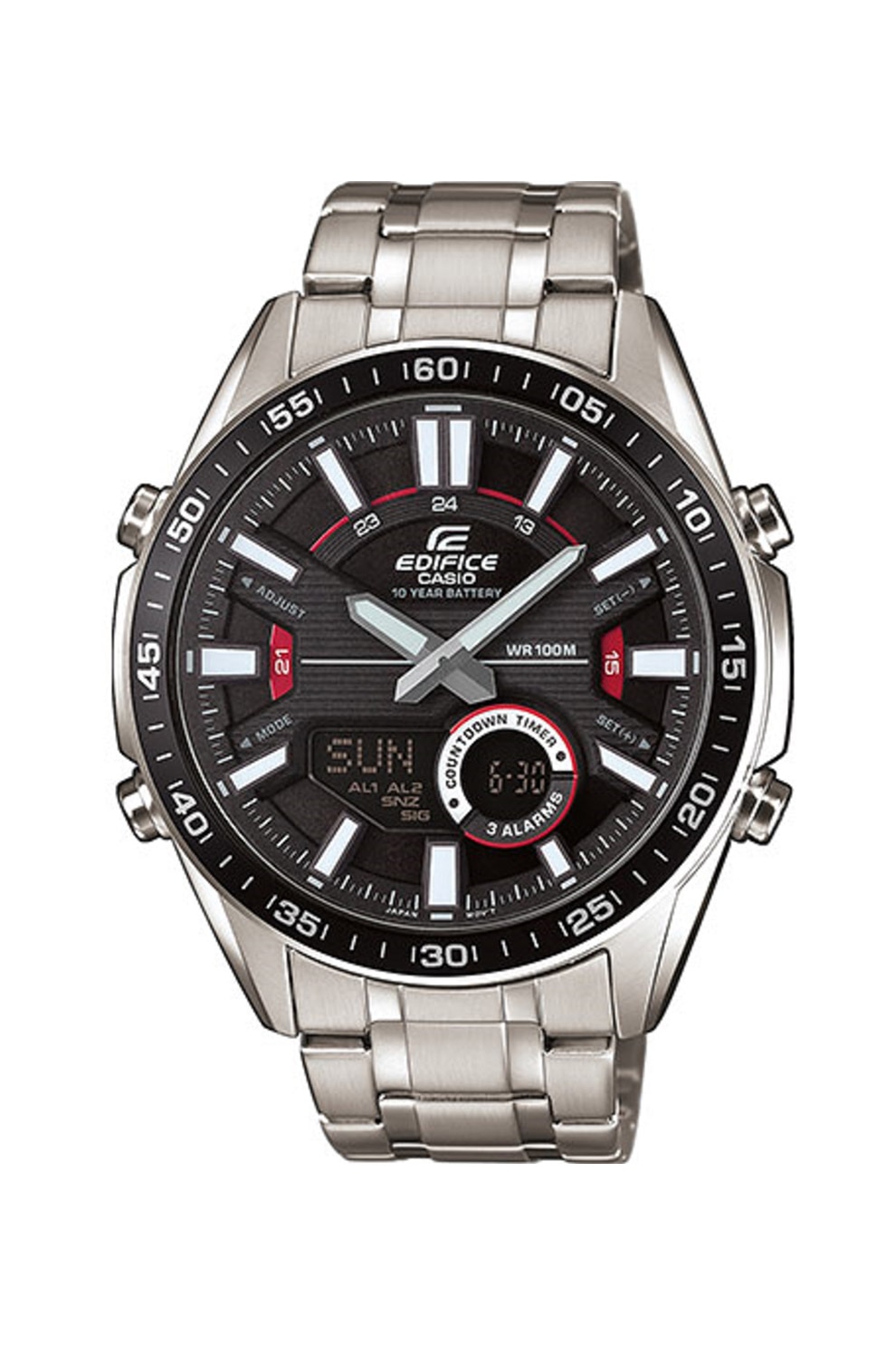 Casio, Ceas cronograf din otel inoxidabil, Argintiu/Negru