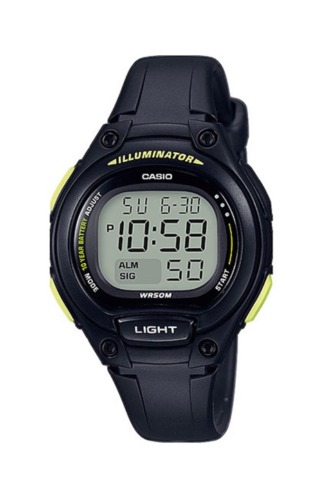 Casio, Унисекс цифров часовник с хронометър, Черен / Жълт