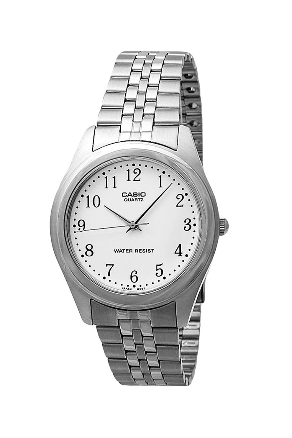 Casio, Ceas din material rezistent la picaturile de apa, cu bratara metalica, Argintiu/Albastru
