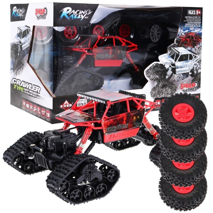 Távirányítós lánctalpas 4 x 4 R / C Rover 2.4 G cserélhető kerekekkel