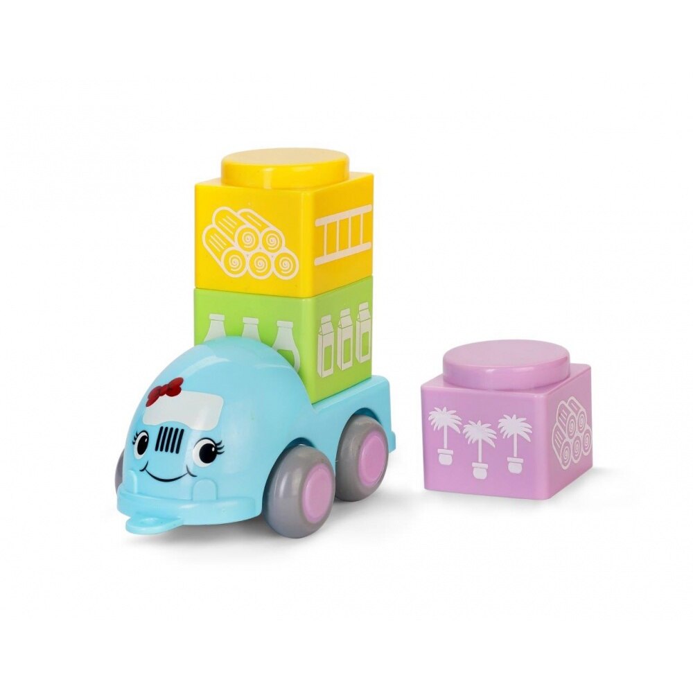 Set camioneta de jucarie si cuburi constructie Meg VikingToys, Plastic, 10 cm, Multicolor, 01160