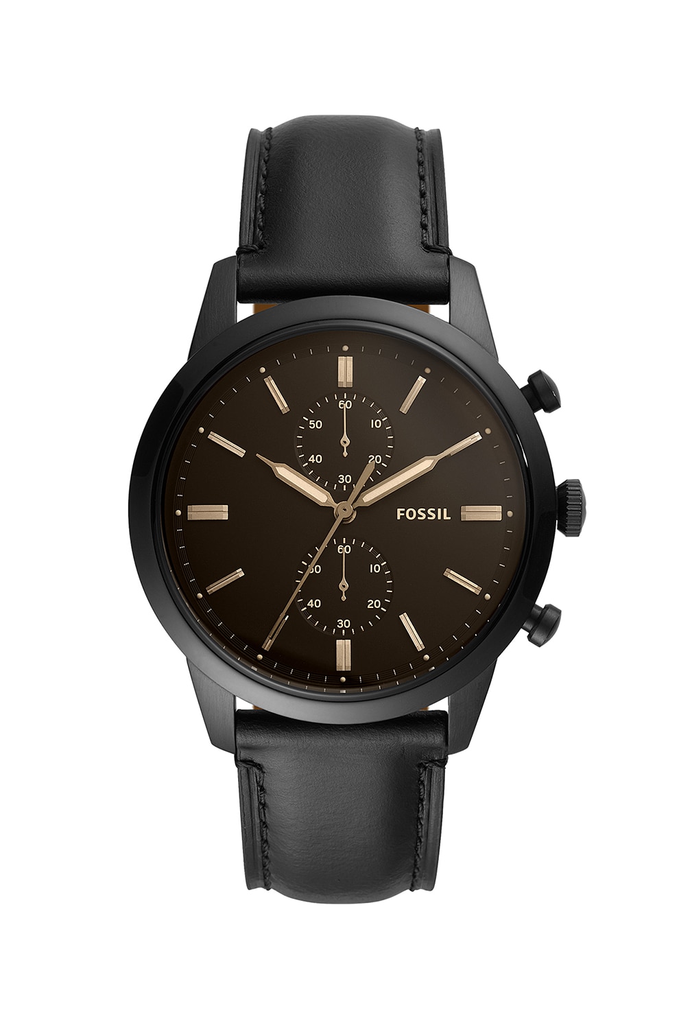 Fossil, Ceas cronograf cu o curea de piele, Negru
