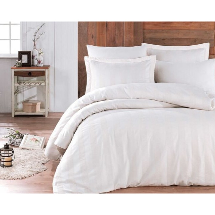 Спално бельо от сатениран памук Hobby WAFEL WHITE, двойно спално бельо, 6 части, 200x220, 4 калъфки за възглавници, 100% памук