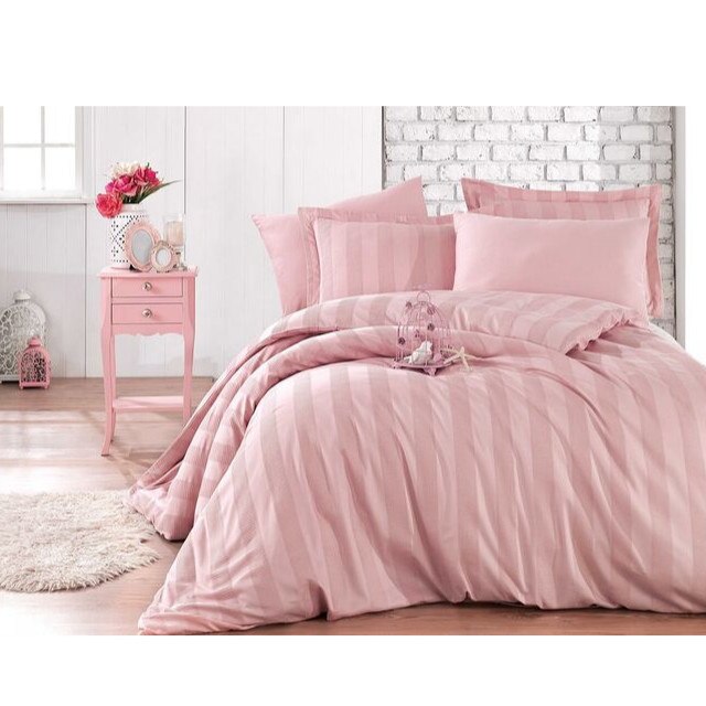 Lenjerie de pat bumbac satinat Hobby WAFEL PUDRA, lenjerie pat dublu, 6 piese, 200x220 , 4 fete perna, 100% bumbac