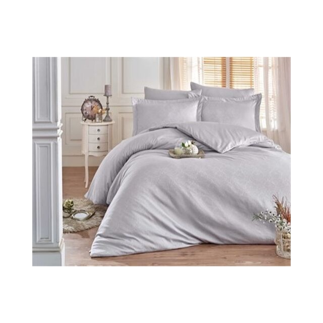 Lenjerie de pat bumbac DELUX DAMASK GRI Hobby Collection, lenjerie pat dublu, 6 piese, marime 200x220, 4 fete perna, 100% bumbac