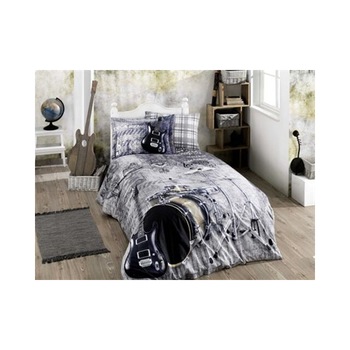 Lenjerie de pat bumbac ROCK MUSIC GRI by Hobby Collection, lenjerie pat single, 3 piese, marime 160x220/50x70, 100% bumbac Lenjerie de pat bumbac ROCK MUSIC GRI by Hobby Collection, lenjerie pat single, 3 piese, marime 160x220/50x70, 100% bumbac