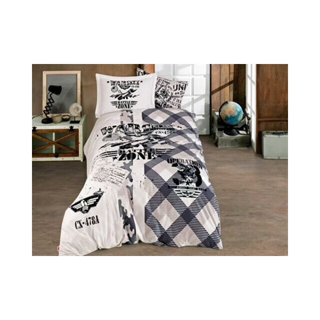 Lenjerie de pat bumbac SKY FORCE GRI by Hobby Collection, lenjerie pat single, 3 piese, marime 160x220/50x70, 100% bumbac