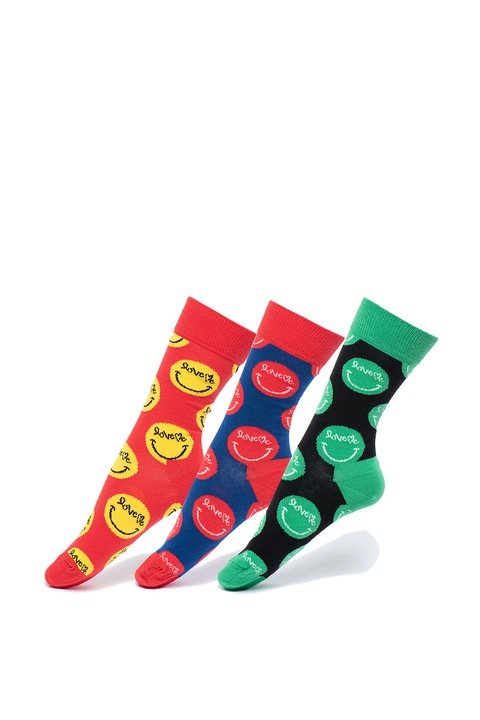 Happy Socks, Set de sosete lungi unisex, cu imprimeu grafic - 3 perechi