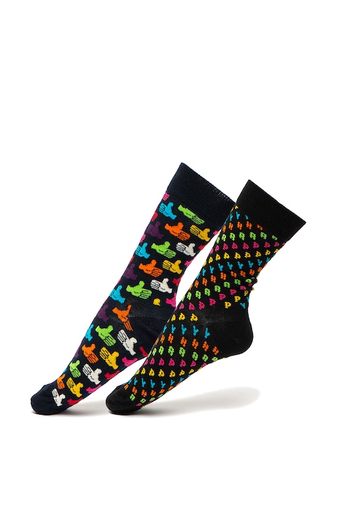 Happy Socks, Унисекс чорапи с шарка - 2 чифта, Черен/Тъмносин, 36-40