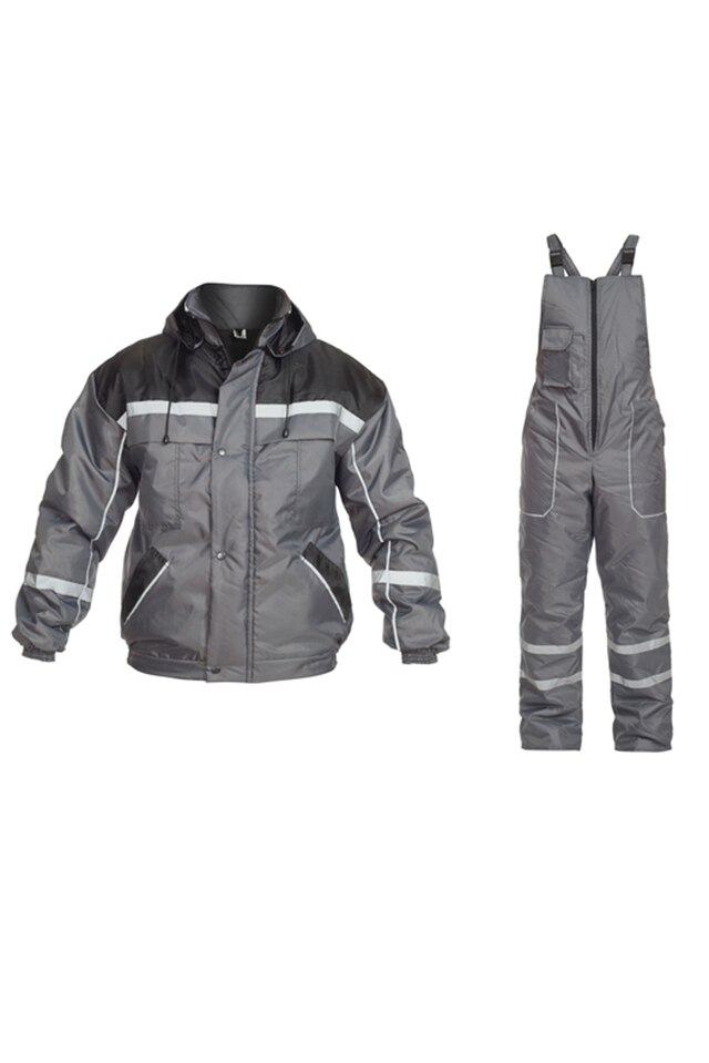 Costum de iarna Gamma Winter, Salopeta + Jacheta IVOMARKET, Gri/Negru