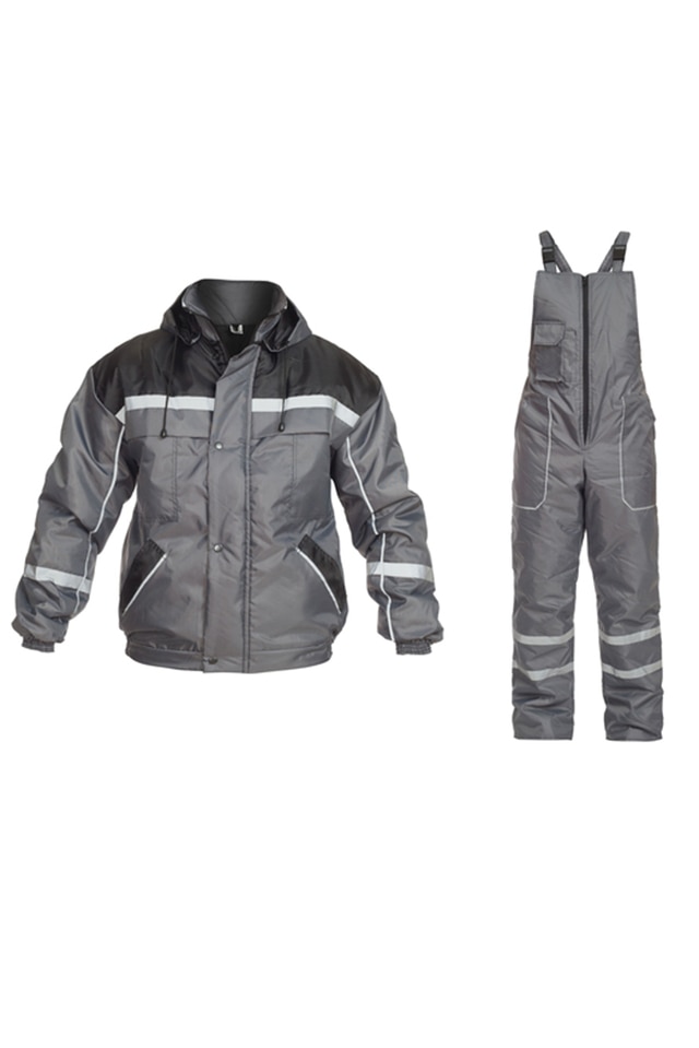 Costum de iarna Gamma Winter, Salopeta + Jacheta IVOMARKET, Gri/Negru
