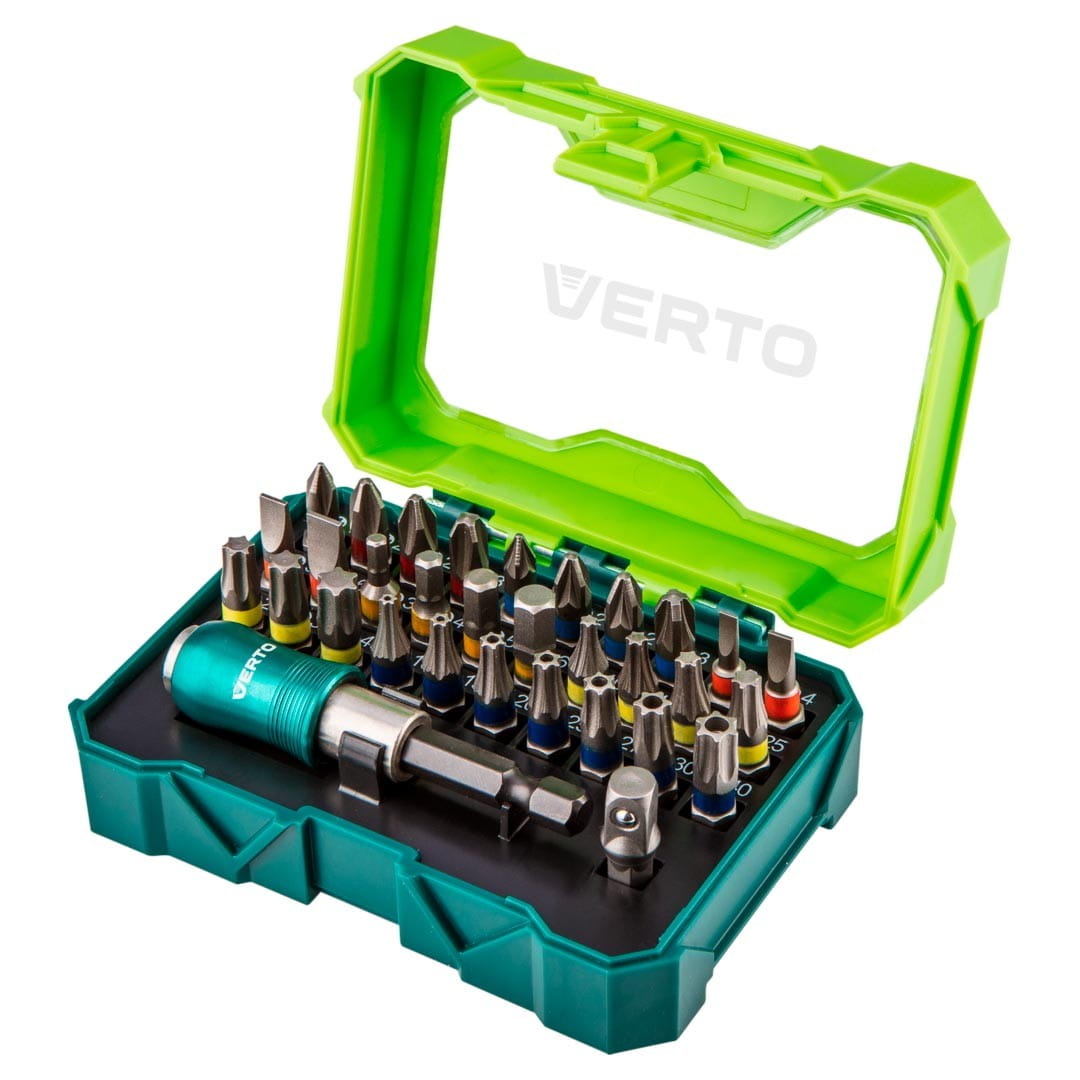 Set capete Biti Verto 66H620, 25 mm, 4 x PH, 4 x PZ, 4 x SL, 4 x HEX, 7 x TX, 7 x TT, 32 piese, Maner magnetic