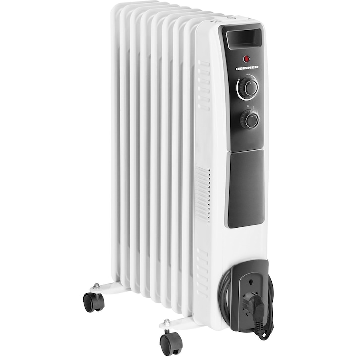 Електрически маслен радиатор Heinner HOH-Y09WB, 2000 W, 9 ребра, Защита от прегряване, Регулируем термостат, Бял