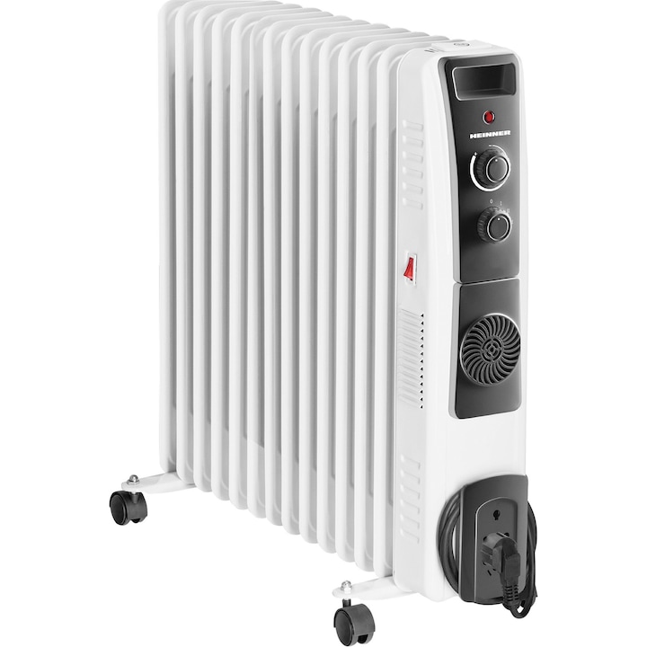 Heinner HOH-YV13BK Elektromos olajradiátor, 2500 W, 13 elem, ventilátor 400W, túlmelegedés elleni védelem, állítható termosztát, Fehér