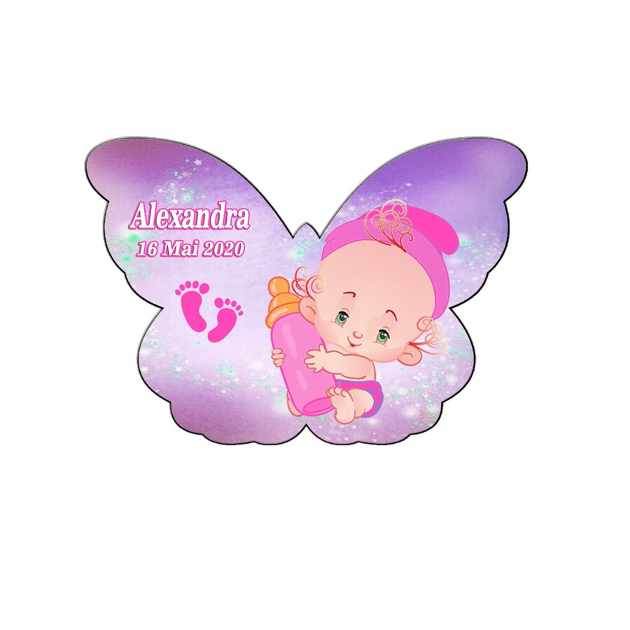 Marturii botez, magnet fluture roz, 8 cm x 6 cm