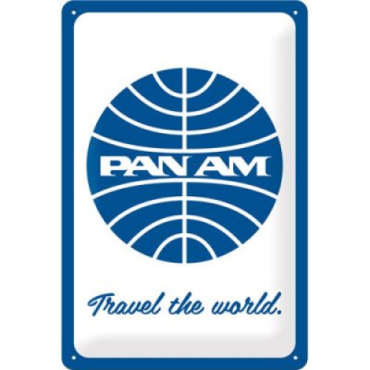 Semn metalic Pan Am Travel the World, Alb/Albastru
