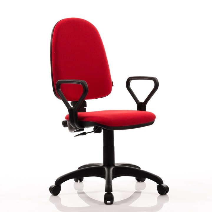 QMOBILI Confort 50 LUX Piros ergonomikus szék, szövet, állandó érintkezés, rögzített karfa, PP csillagláb