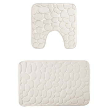 Set 2 covorase baie Kring, memory foam, 100% poliester, 50x80 cm si 50x48 cm, Alb Set 2 covorase baie Kring, memory foam, 100% poliester, 50x80 cm si 50x48 cm, Alb