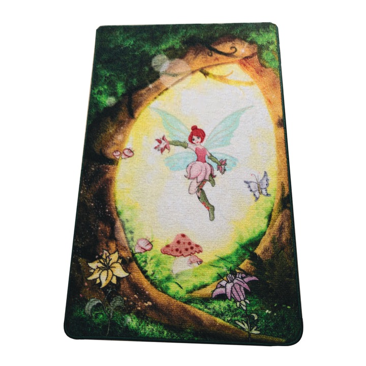 Covor copii antiderapant, 100x150cm, inaltime fir 6 mm, 100% poliamida, greutate 1350g /mp, model Fairy forest