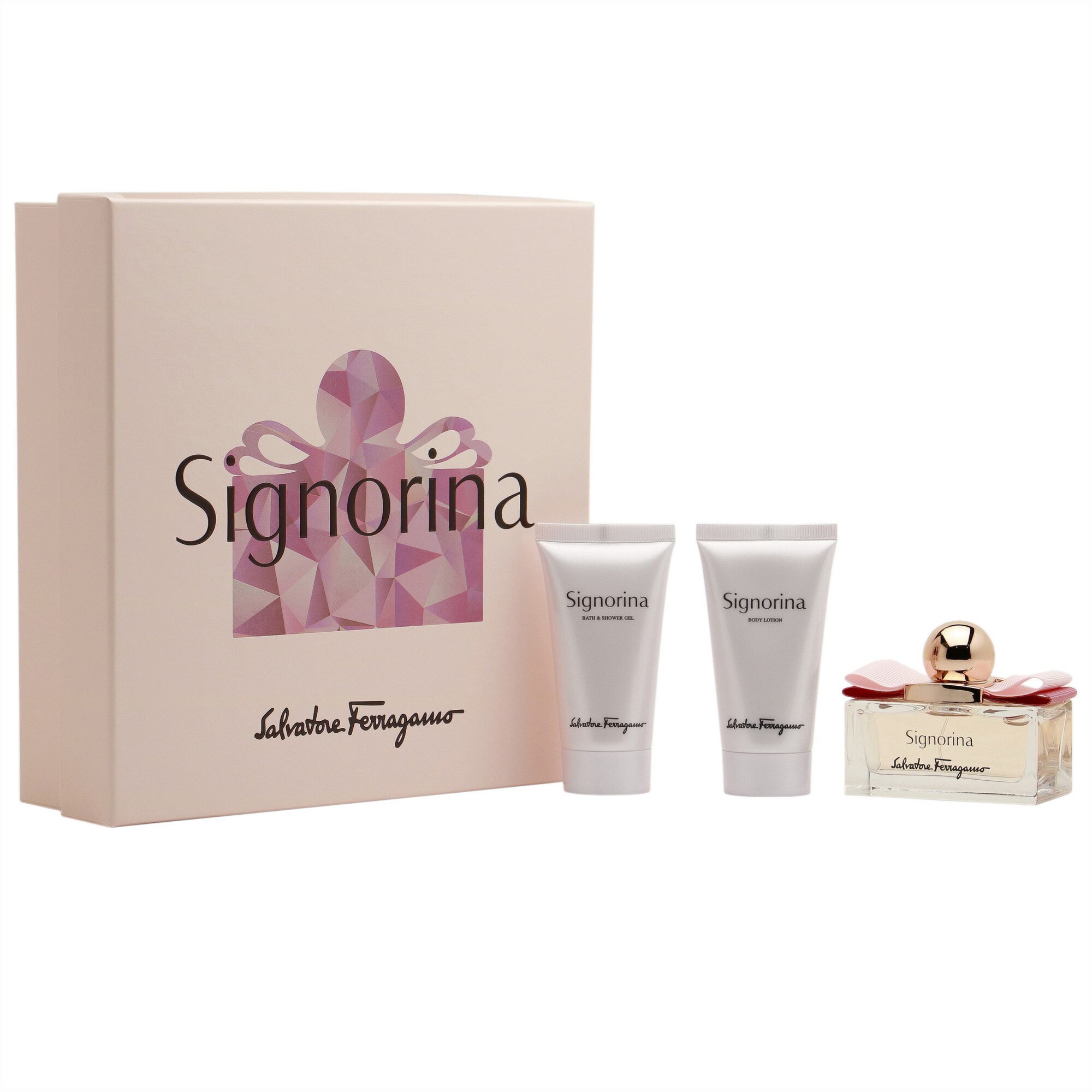 Set Salvatore Ferragamo, Signorina, Femei: Apa de Parfum, 50 ml + Lotiune de corp, 50 ml + Gel de dus, 50 ml