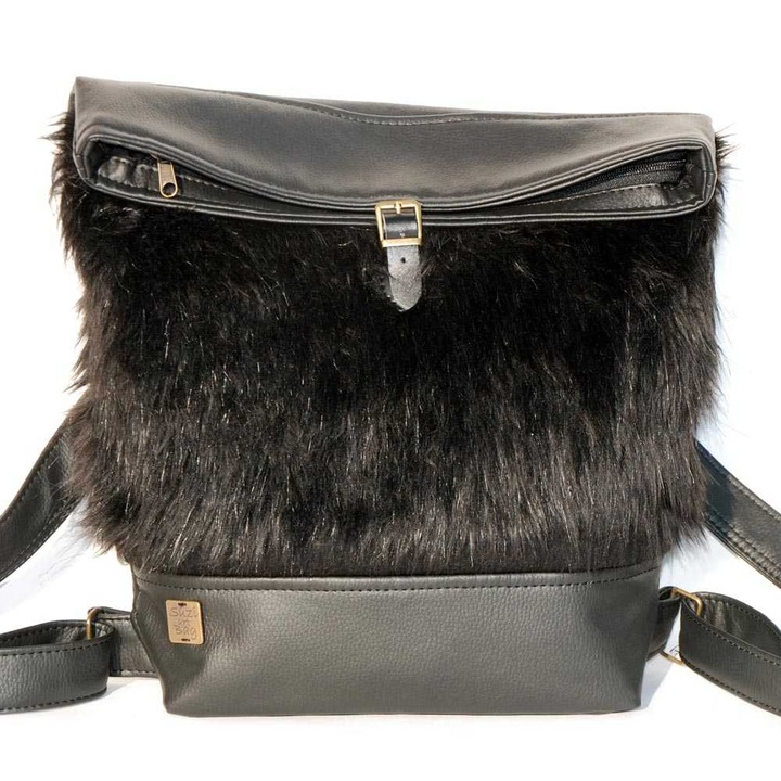 SuziartBag női hátizsák, fekete szőrmés
