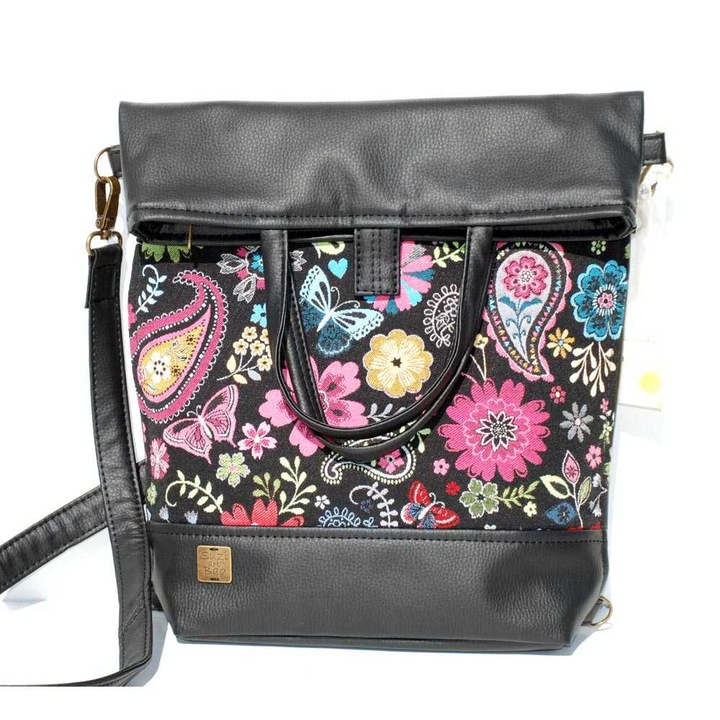 SuziartBag 2in1 női hátizsák, fekete színes mintás