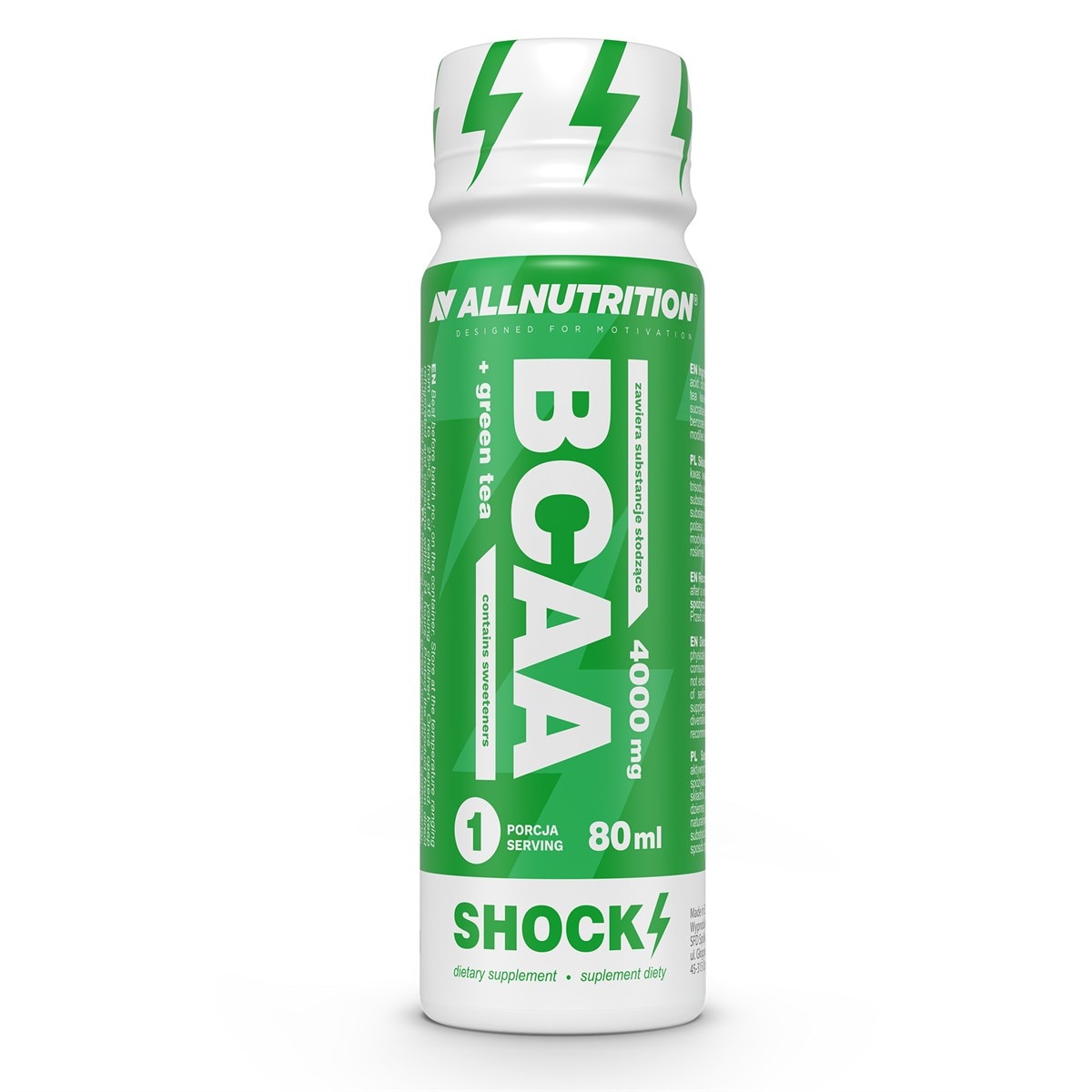 Bautura energizanta 4000mg aminoacizi BCAA si ceai verde, All Nutrition BCAA Shock Shot, 1 Fiola de 80ml