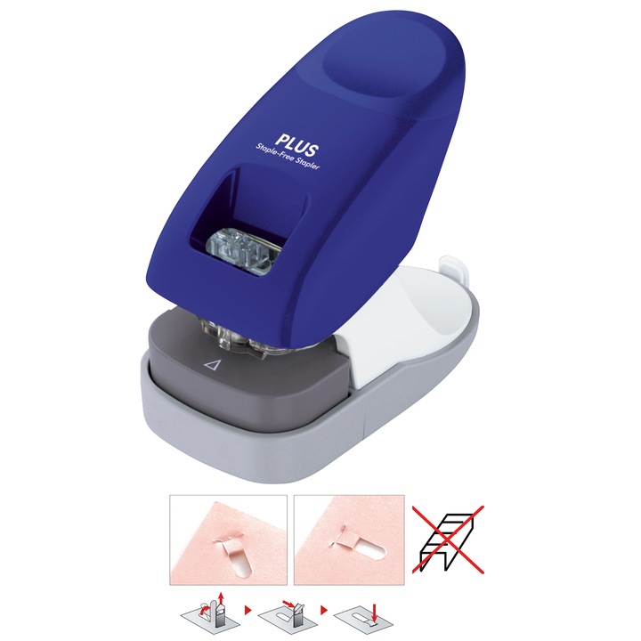 Plus Japan maxi asztali kapocs nélküli tűzőgép és lyukasztó, kék