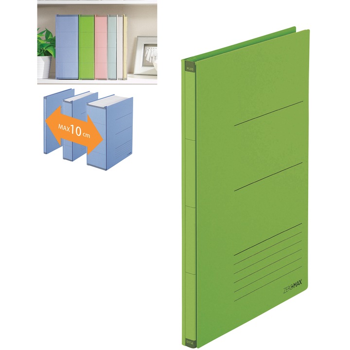 Plus Japan Zero Max flexibilis iratrendező mappa, 10 db-os csomag, zöld