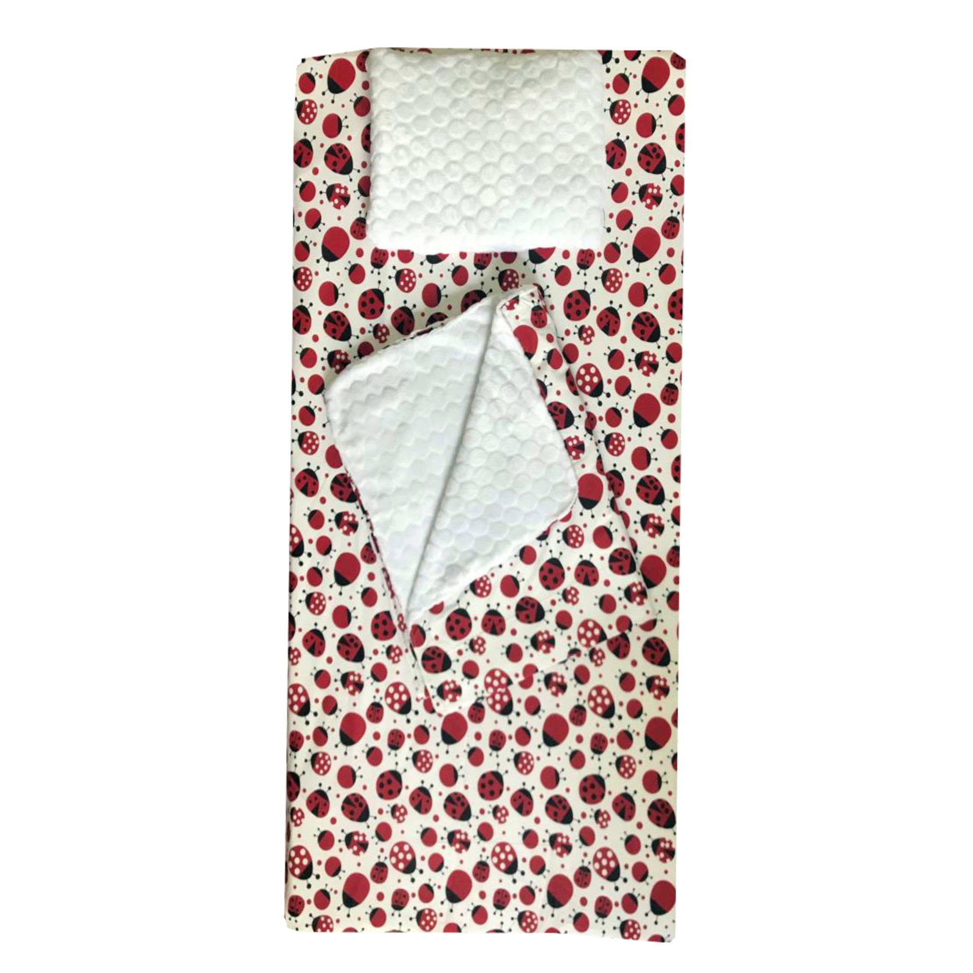 Set 3 piese de iarna paturica cu cearsaf si pernuta pentru pat 120x60 cm Deseda Buburuze rosu\negru