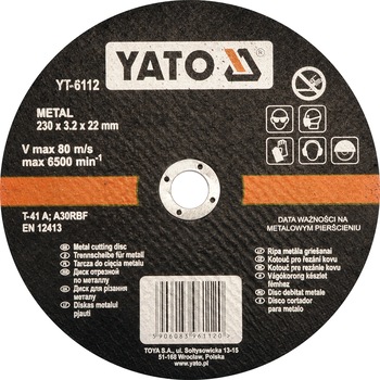 Disc taiat metal 230x3.2x22 mm Yato YT-6112 Disc taiat metal 230x3.2x22 mm Yato YT-6112