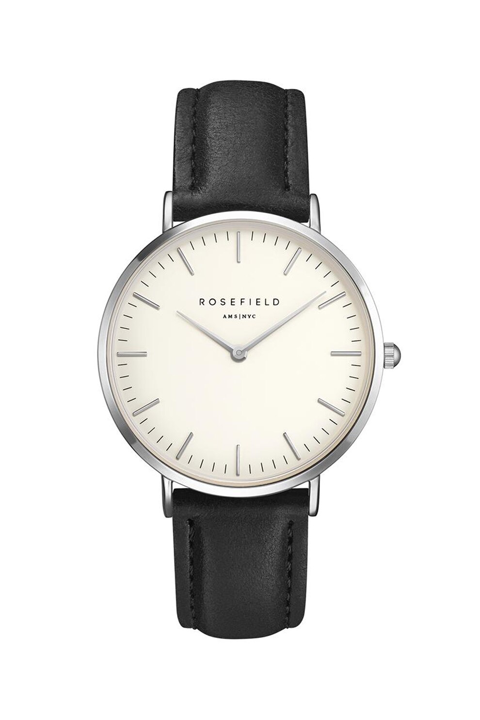 Rosefield, Ceas analog cu o curea din piele, Negru/Argintiu