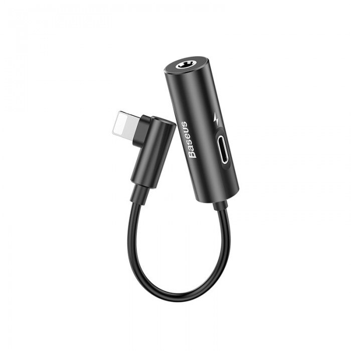 Adaptor Baseus, Audio Converter L42, Lightning to Lightning to Jack 3,5 mm, Negru