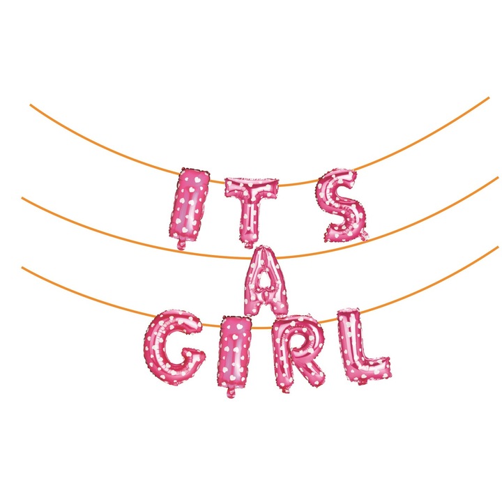 Розови балони от фолио металик, Mirific Party, "It's a girl", 6 mx 45 cm, Rose Coral