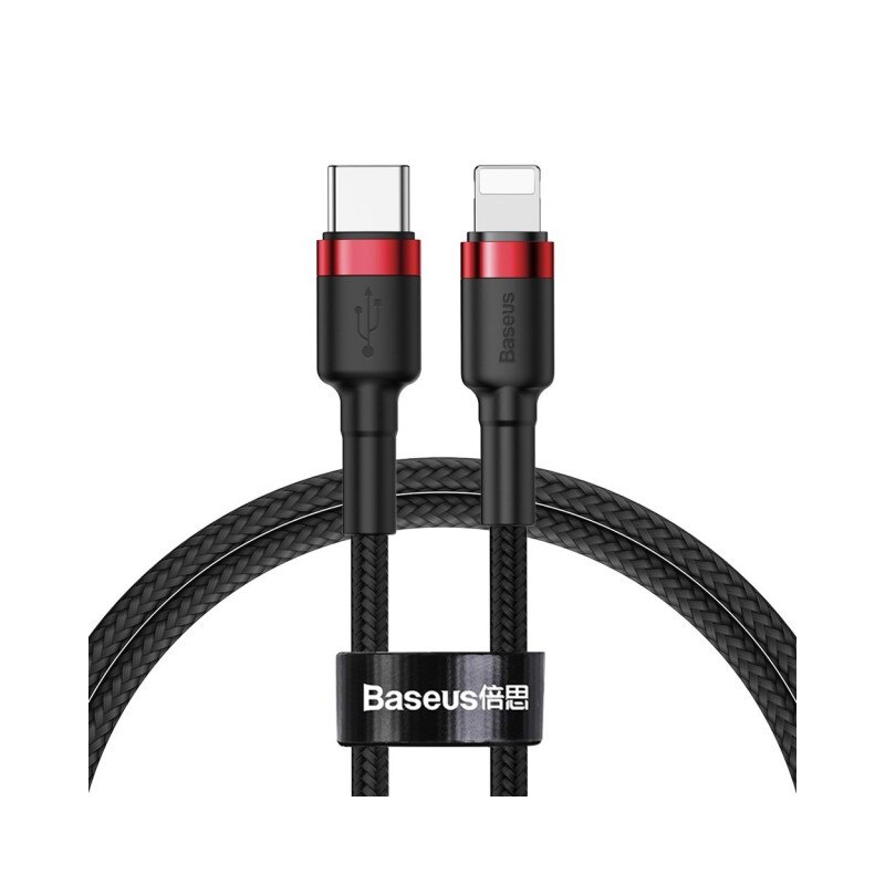 Cablu Date / Incarcare Textil Premium Baseus Cafule Usb Type C - Lightning, 18w, Qc3.0 ,1m, Negru Rosu -catlklf-91