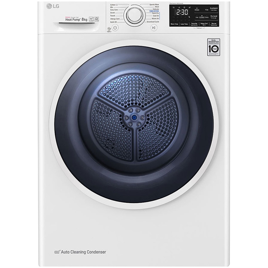 Uscator de rufe LG RC80U2AV4D, Pompa de caldura, 8 kg, 14 programe, Clasa A   , Smart Diagnosis, WiFi, Alb