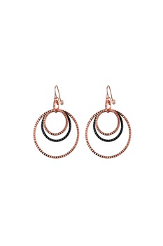 OXETTE, Cercei drop circulari, Auriu rose/ Negru OXETTE, Cercei drop circulari, Auriu rose/ Negru