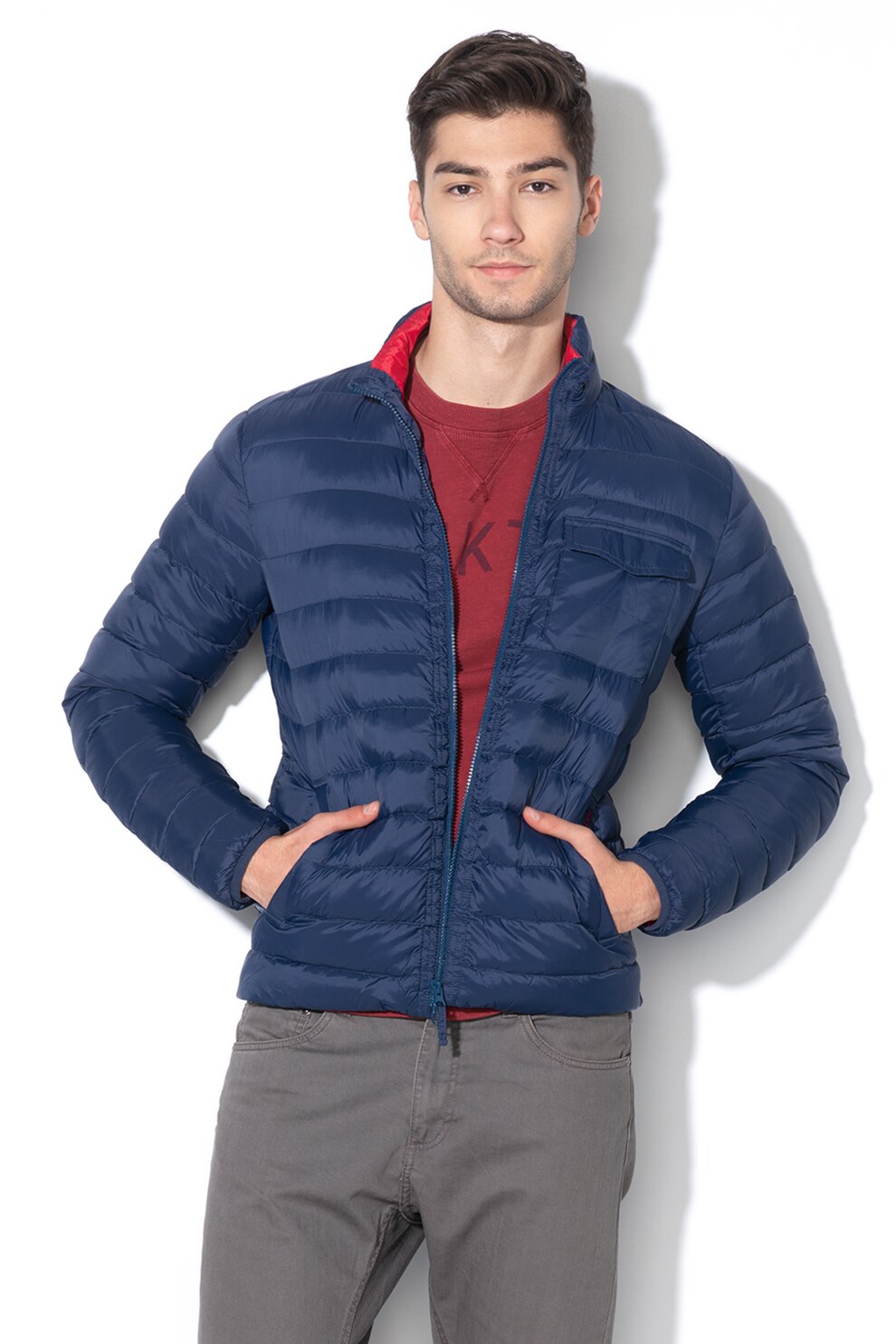 Hackett London, Jacheta cu umplutura de puf si aspect matlasat, Albastru inchis