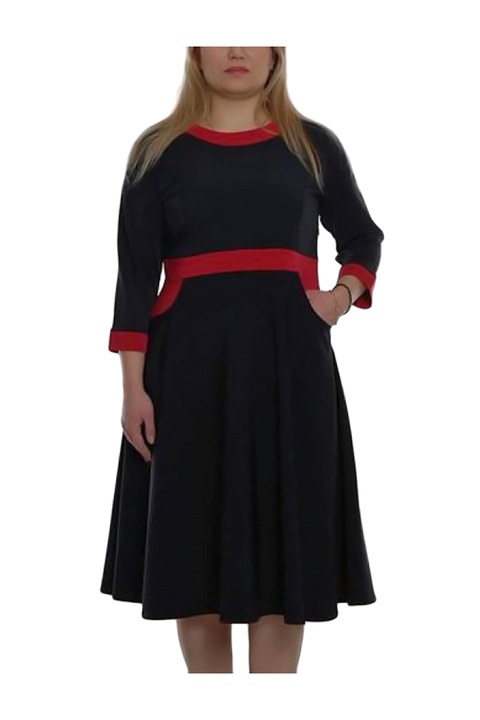 Рокля с червен колан, Евиза, черна, размер XXXL